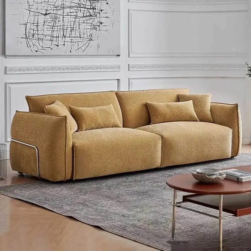 Simple modern French black bean chenille yellow sofa living room size apartment home fabric sofa