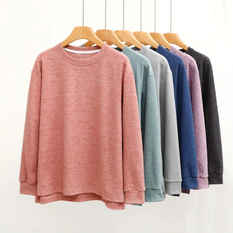 Women Plus Size Pajamas Autumn and Winter Velvet Round Neck Front Short Back Long Fashion Loungewear Tops Solid Color Sleepwear