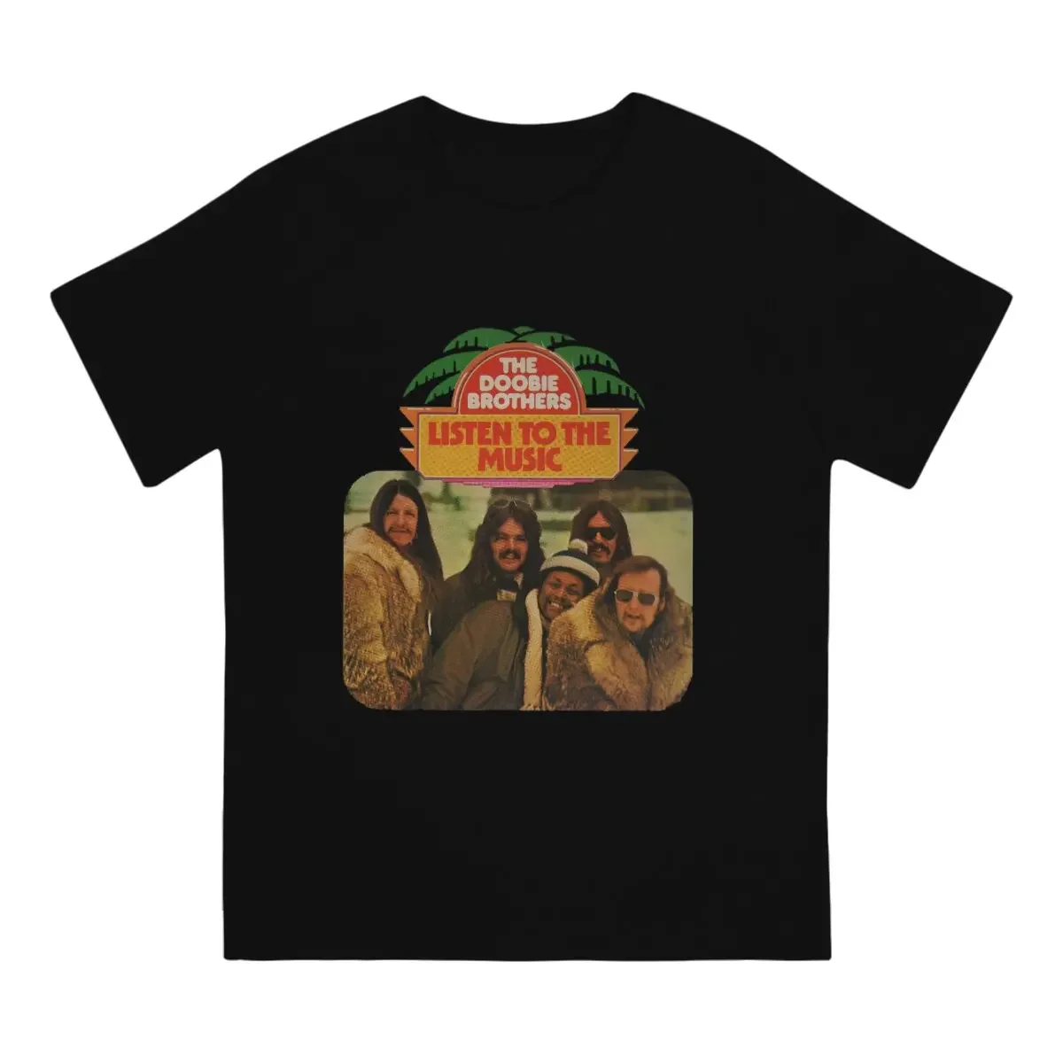 Listen To The Music On Beach Men's T Shirt The Doobie Brothers Novelty Tees Short Sleeve Round Collar T-Shirt  Cotton