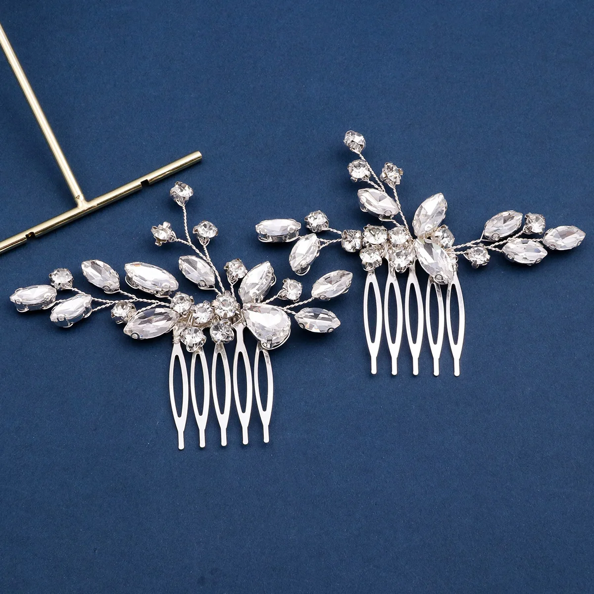 Fashion Hair Comb Hairpin Wedding Tiaras For Women Silver Color Leaves Shaped Hair Forks Side Pin Charm Bride Hair Jewelry