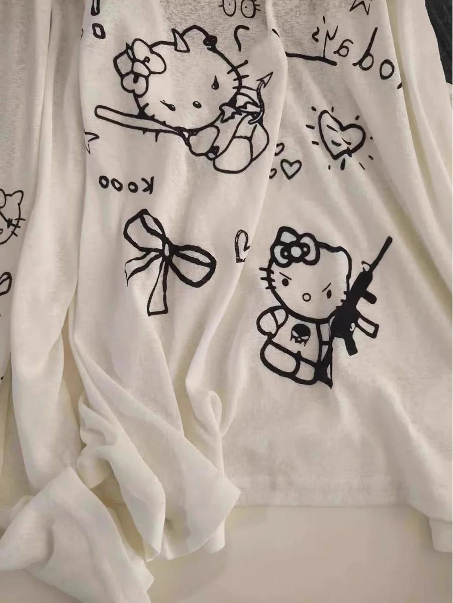 Hello Kitty Women's Round Neck UV Protection Cover Up Long Sleeve T-Shirt Summer Kawaii Loose Fit Casual Oversized Top image 3