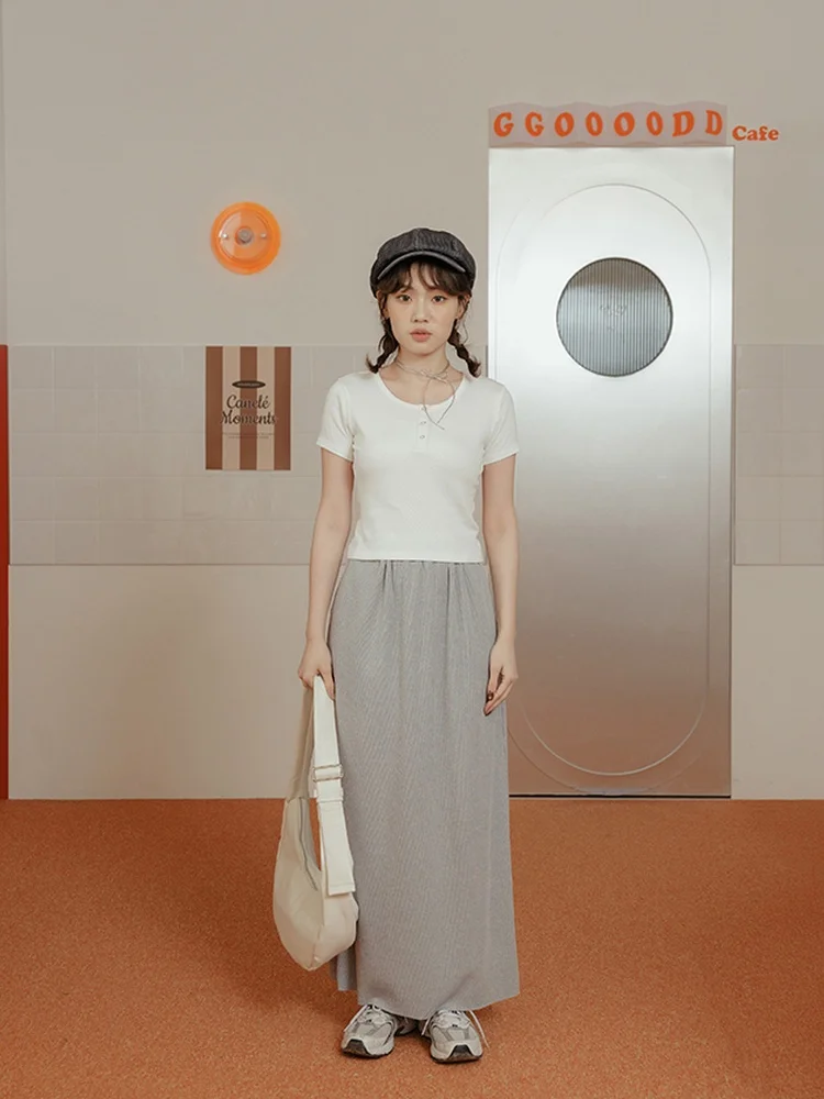 

Новая женская модная асимметричная прямая длинная юбка Queenop из хлопка и полиэстера с микроэластаном, весна-лето