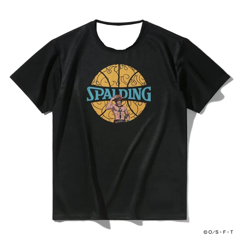 Camiseta Masculina Esportiva 2026 One Piece Ace X Spalding com Estampa de Basquete, Secagem Rápida, Respirável, para Corrida e Academia, Camiseta para Fãs de Anime