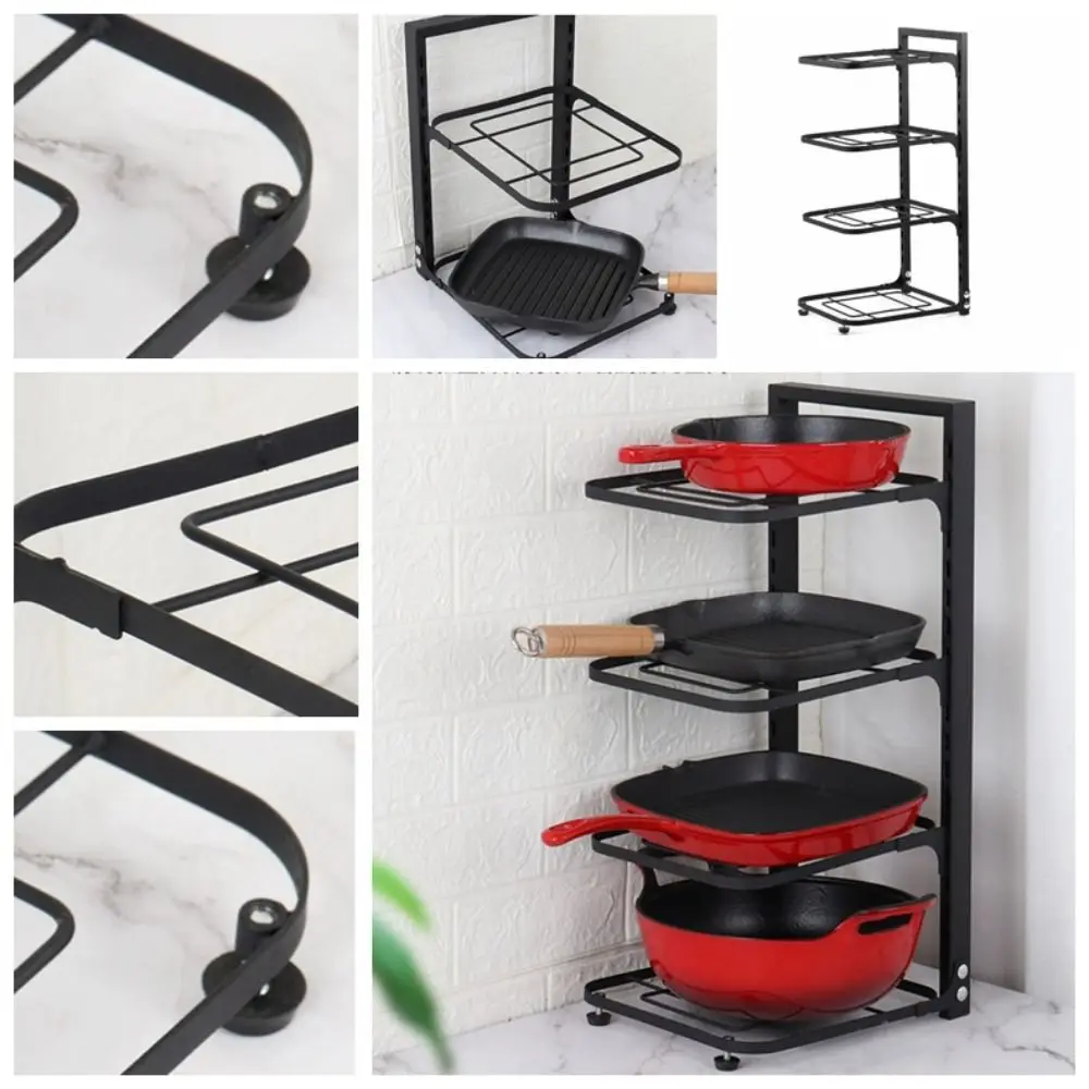 

Adjustable Cabinets Kitchen Storage Shelf Multi-layer Black Layered Corner Closet Organizer Height Adjustable 2/3/4 Tiers