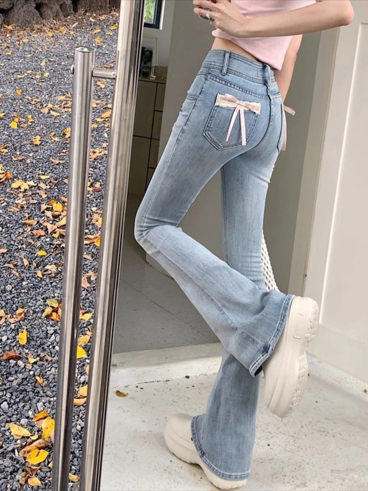 Women\'s Bell Bottom Jeans High Waist Shot Blue Cowboy Flare Pants for Woman Bow Original Harajuku Fashion Cheap Flared Trousers