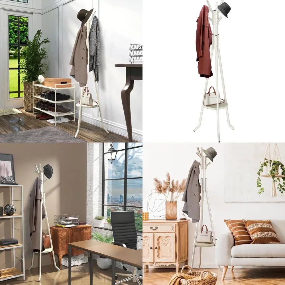 

Белая настенная вешалка для одежды с 9 крючками и полкой