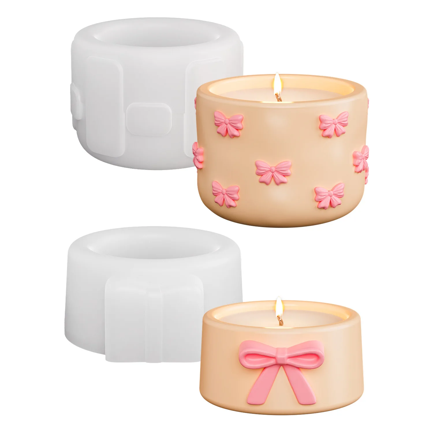 Silicone Bow-Storage Jar Mold for DIY Candle Aromatherapy-Plaster Epoxy Resin Crafts