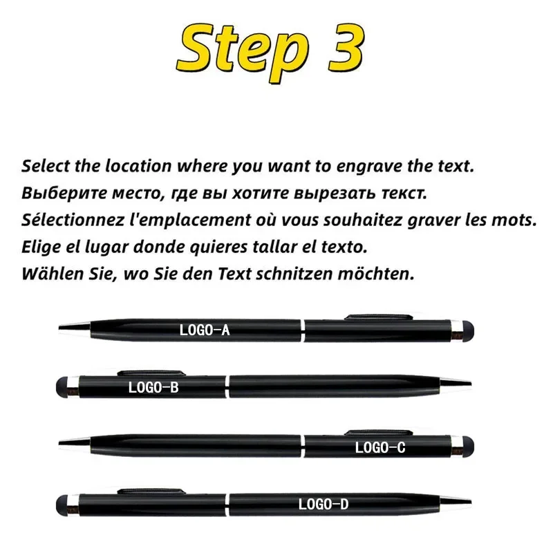 100 Stifte in jeder Packung, Mini-Metall-2-in-1-Eingabestift, universeller Kugelschreiber, Textgravur, individuelles Logo, Büro, Schule, Werbestift