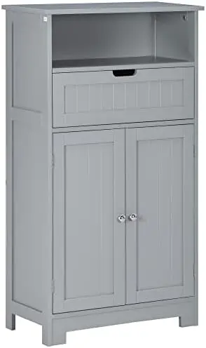 

Bathroom Cabinet Organizer, Freestanding Small Cabinet with Drawer and Adjustable for Living Room, Bedroom or Entryway, Grey