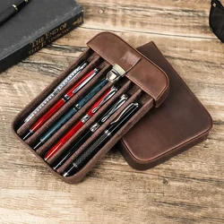 Luxury Genuine Leather Fountain Pen Handcrafted Fashion for 3-6 Pen Bag Portable Pencil Case Stationery Office School Supplies