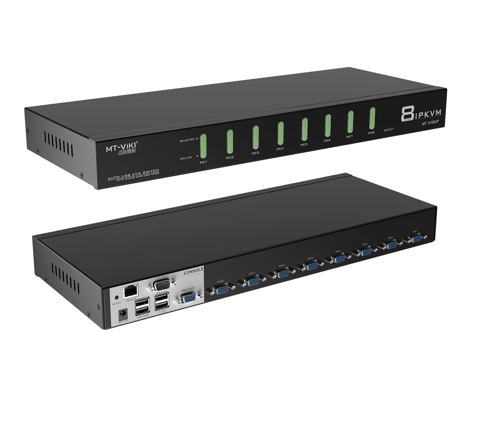 IP KVM-переключатель на 8 портов VGA, MT-VIKI 8x1 USB VGA KVM-консоль с доступом по IP + 8 USB VGA-кабелей