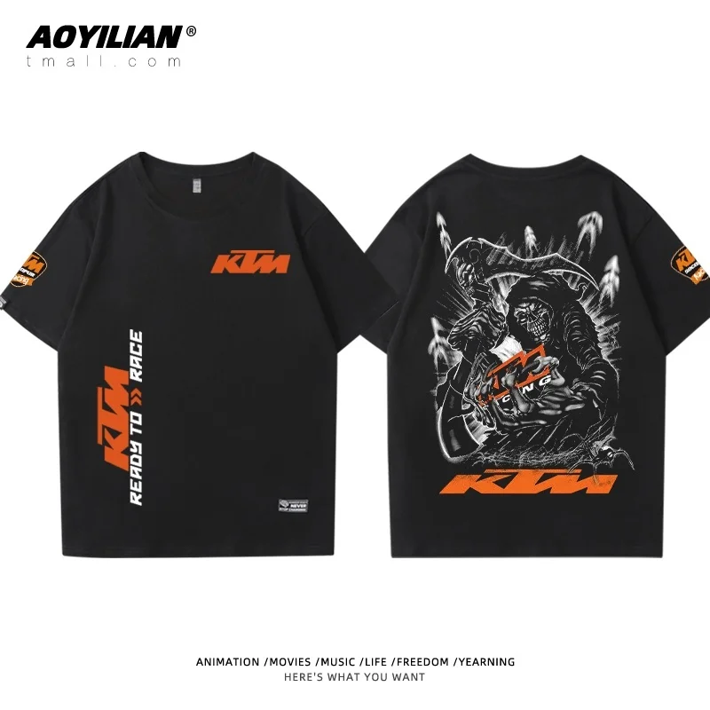 

KTM Team Heavy Motorcycle Enthusiasts' Short-sleeved T-shirts for Men and Women Cycling, Pure Cotton Half-sleeved Race Wear