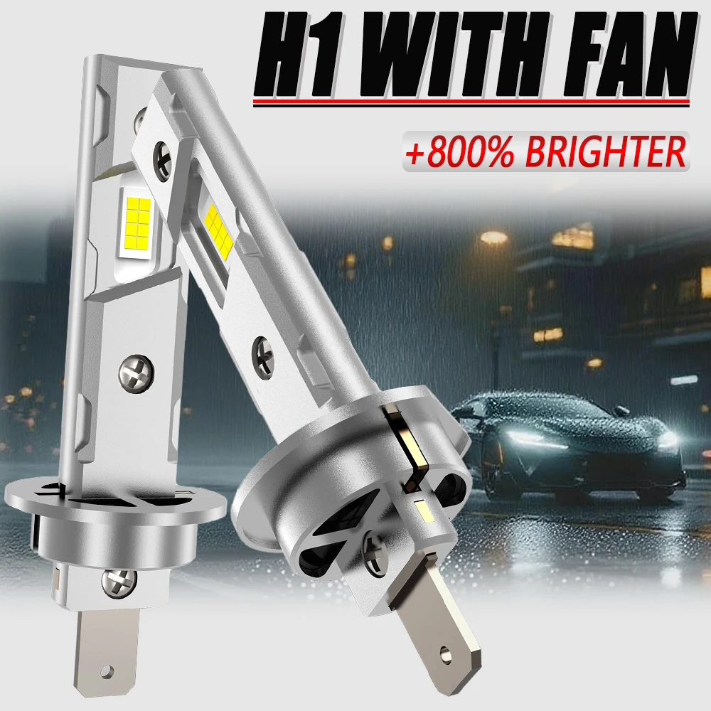 H1 LED CANBU Headlight 800000LM 1000W High Power Fan Cooling Car Bulbs for Headlamp Fog Lights 12V 24V Wireless Lamp Plug&Play