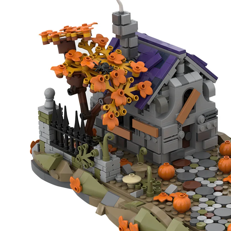 Halloween MOC Witch\'s Home Scene Ghost House Building Blocks Pumpkin Vine Plants Withered Tree Bricks Toys Compatible With LEGO