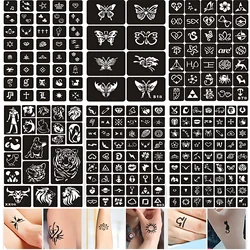 Reusable Temporary Glitter Tattoo Stencils Butterfly Cross Fairy Wolf Airbrush Henna Template for Men Women Kid Schmink Sjabloon