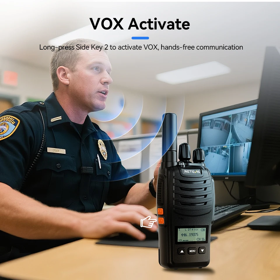 Retevis H777D Walkie Talkie Portabel 4/6 Buah PMR Radio Dua Arah Bebas Lisensi Dapat Diisi Ulang Layar LCD VOX untuk Keamanan Restoran
