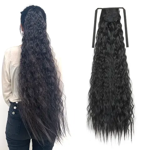 WIGSIN 32Inch Synthetic Long Kinky Curly Ponytail Drawstring Clip In Ponytail Black Blonde Hair Extension for Women