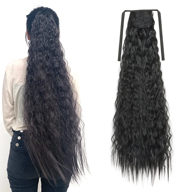 WIGSIN coleta sintética rizada kinky de 32 pulgadas con cordón y pinza, extensión negra y rubia para mujer