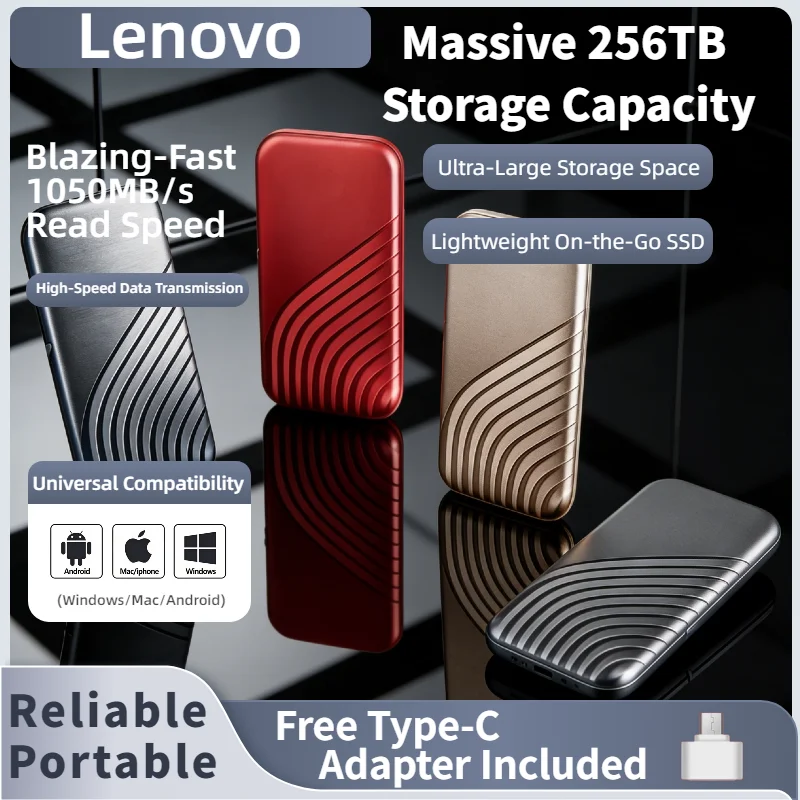 

Новый портативный SSD-накопитель Lenovo 2026 года, 16 ТБ, 8 ТБ, 4 ТБ, 2 ТБ, внешний жесткий диск USB 3.1 Type-C, высокоскоростной, мини, для ноутбуков, Mac, настольных ПК, работы и игр