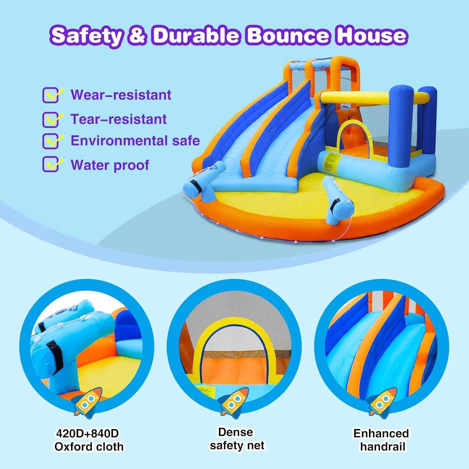 Inflatable Water Slide Bounce House,Giant Water Park, Double Slide Bouncer Castle w/Splash Pool, Jump Area, Climbing Wall, 550W view 3