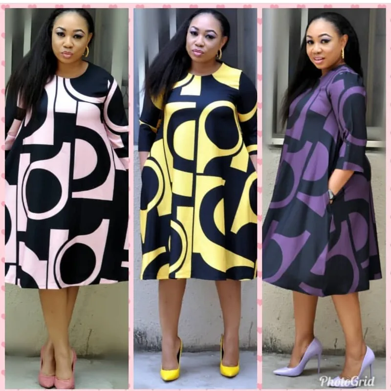

Африканское женское платье с цифровой печатью и круглым вырезом, базовое платье трапециевидной формы с короткими рукавами