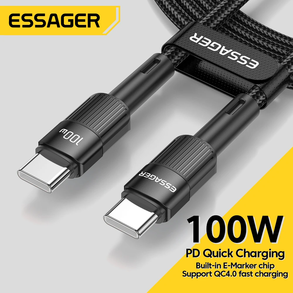 Essager 100W USB Type C To USB C Cable USB-C PD Fast Charging Charger Wire Cord For Macbook Samsung Xiaomi Type-C USB C Cable