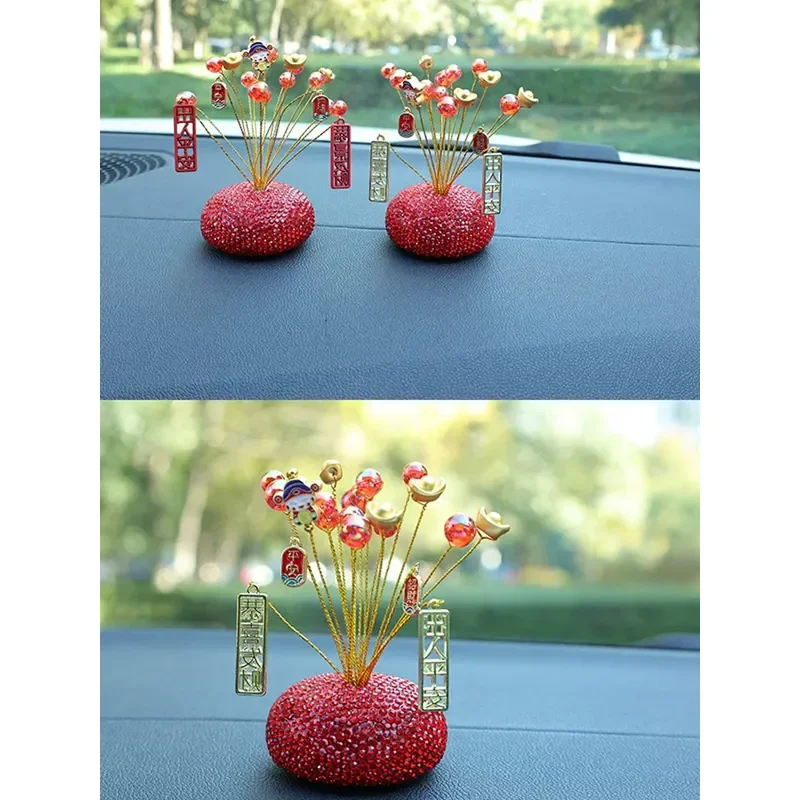 Car Decoration Ornament God of Wealth Red Gypsy Pearl Flower Console Muse High End Jewelry
