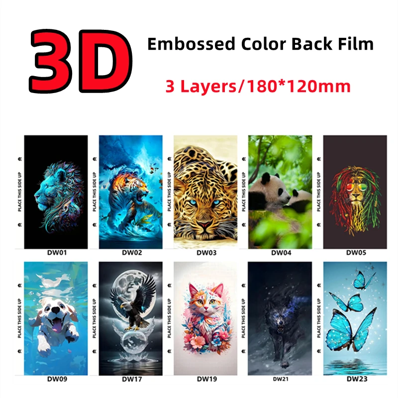 

50pcs 3D Embossed Animal Pattern Back Film Protector Sticker For Cutting Machine Owl Lion Tiger Wolf Dog Cat Eagle Back Sticker
