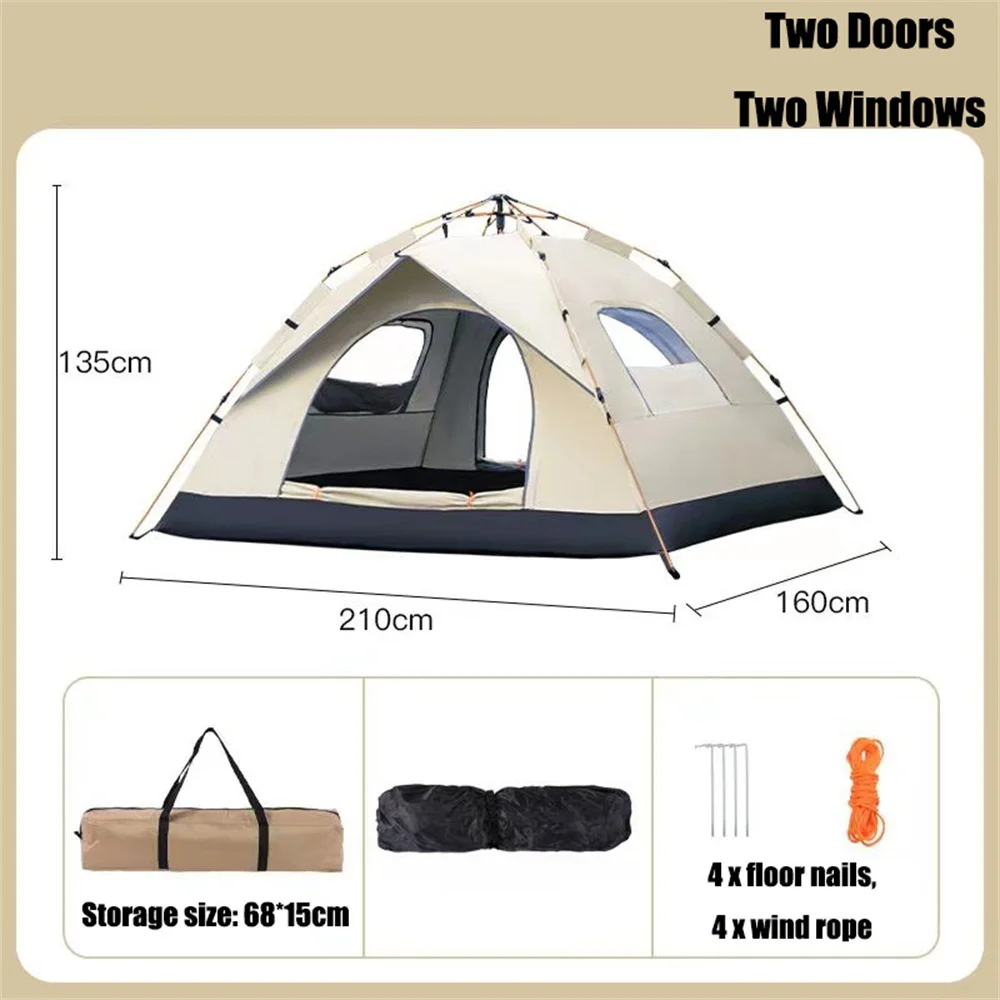 Portable Fully Automatic Camping House, Outdoor Camping, Silver Glue Coating, Waterproof Windows and Doors Against Mosquitoes