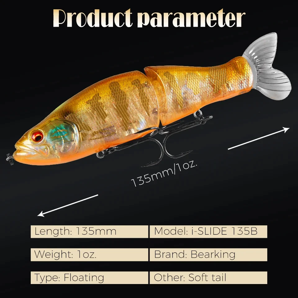 BEARKING-Leurres de pêche avec queue souple, Wobblers méné articulés, corps en ABS, appâts de natation, matériel de pêche supérieur, 135mm, 1oz