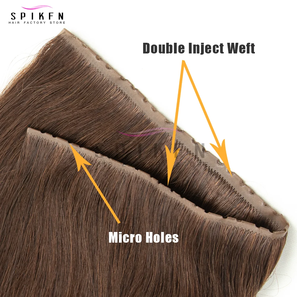 12인치-24인치 더블 인젝션 XO 홀 웨프트 인모 헤어 익스텐션 인비저블 트윈 탭 웨프트 헤어 내추럴 스트레이트 풀 스루 블랙 브라운