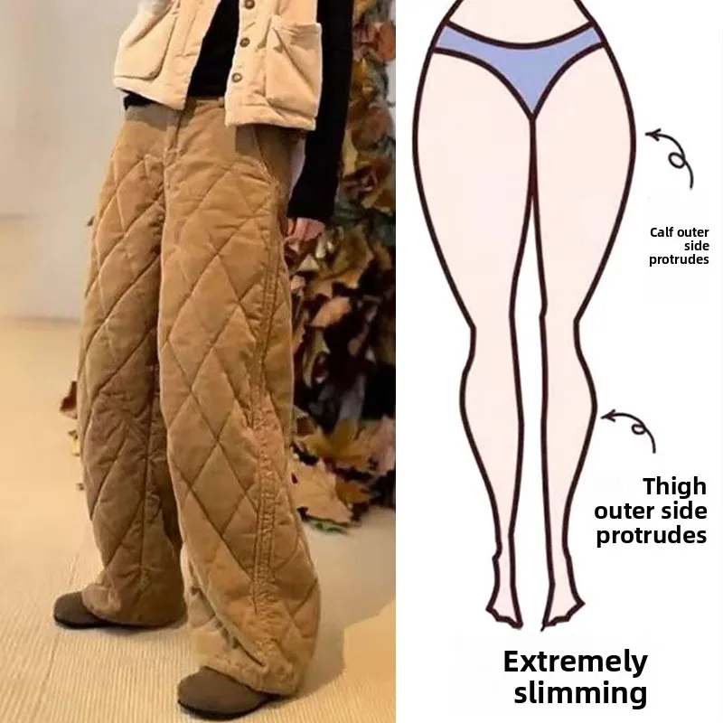 

Khaki Wide Leg Cotton Pants Loose Fit Autumn Winter plus Size Women's Comfortable Casual Trousers High Waist Straight Tube