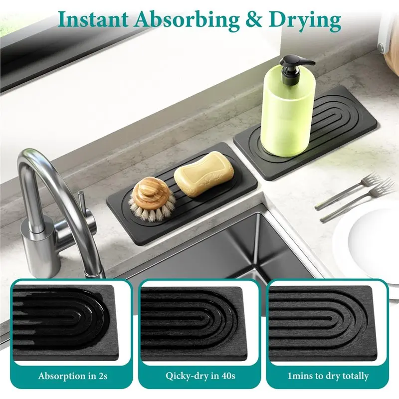 AT63-Quick Drying Diatomite Water Absorbing Stone Bath Tray, Countertop,Soap Dish Dispenser Bathroom Vanity Organizer