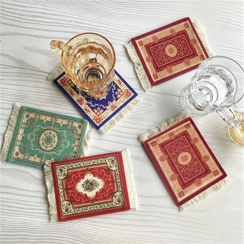 Vintage Tassel Coffee Cup Coaster Persian Ethnic Style Placemat Bohemian Dining Table Mat Pads Kitchen Accessories Home Decor