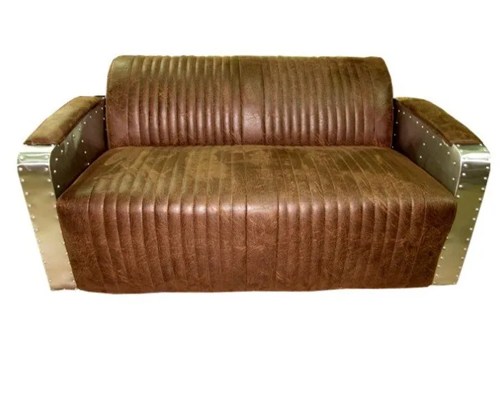 Aviator Retro Industrial Genuine Leather Chaise Lounge Chair for Living Room Bedroom Dining