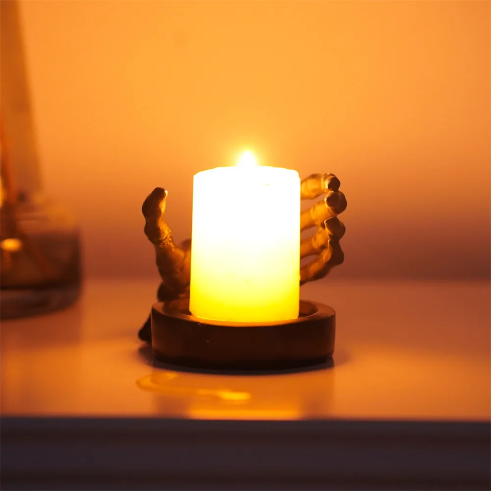 Skeleton Hand Candlestick Holder Statue Tea Wax Bottom Support Pillar Festive Home Decor Resin Skull Figures Decor Ornament