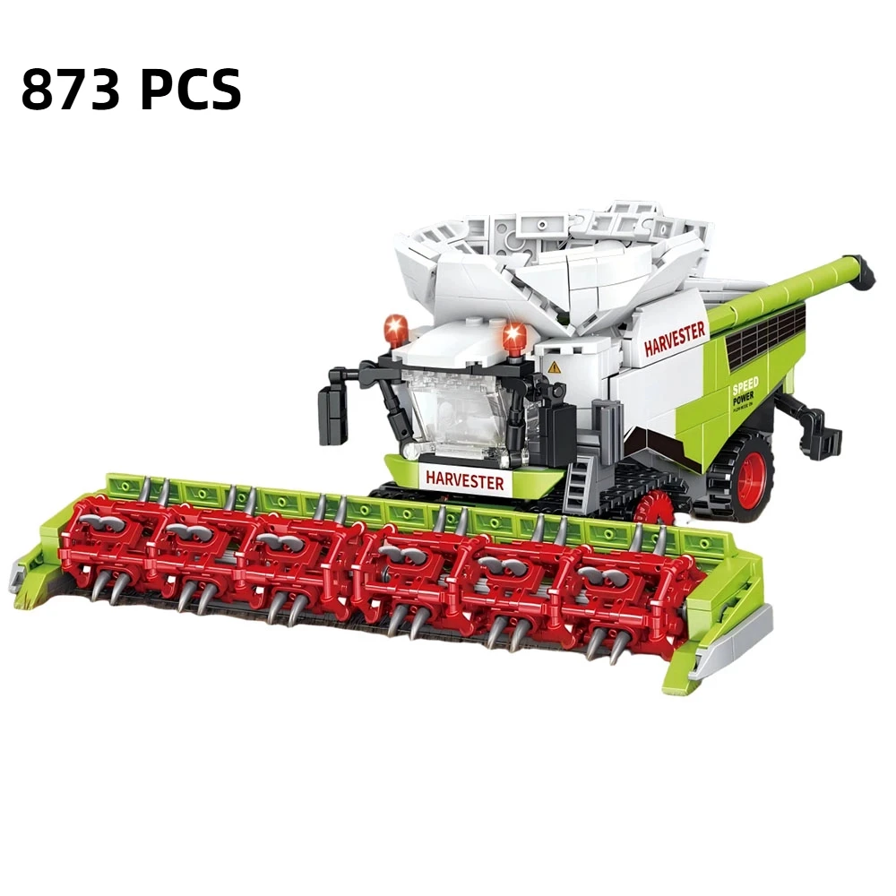 Educatieve bouwsteenset oogstlocomotief met vijf-ploeg tractor katoenen picker auto kraan arm trailer voor kinderen speelgoed
