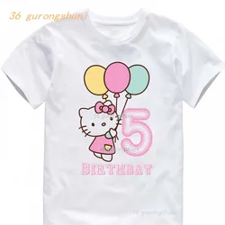 T Shirt For Girls Clothes cartoon hello cat Children clothing kids boy Tshirt 4 5 6 birthday baby Girl clothing Graphic T Shirts