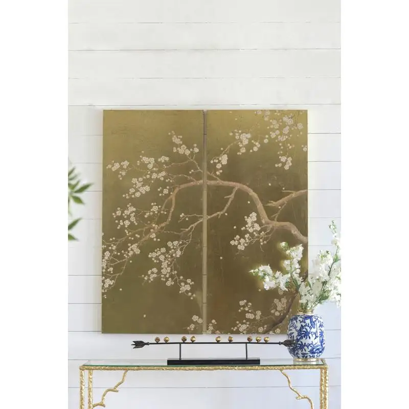 مجموعة من 2 لوحة فنية جدارية على شكل زهرة الكرز - ديكور حائط لغرفة المعيشة وغرفة الطعام والمكتب وغرفة النوم - 21.5 بوصة × 47 بوصة لكل منهما #1