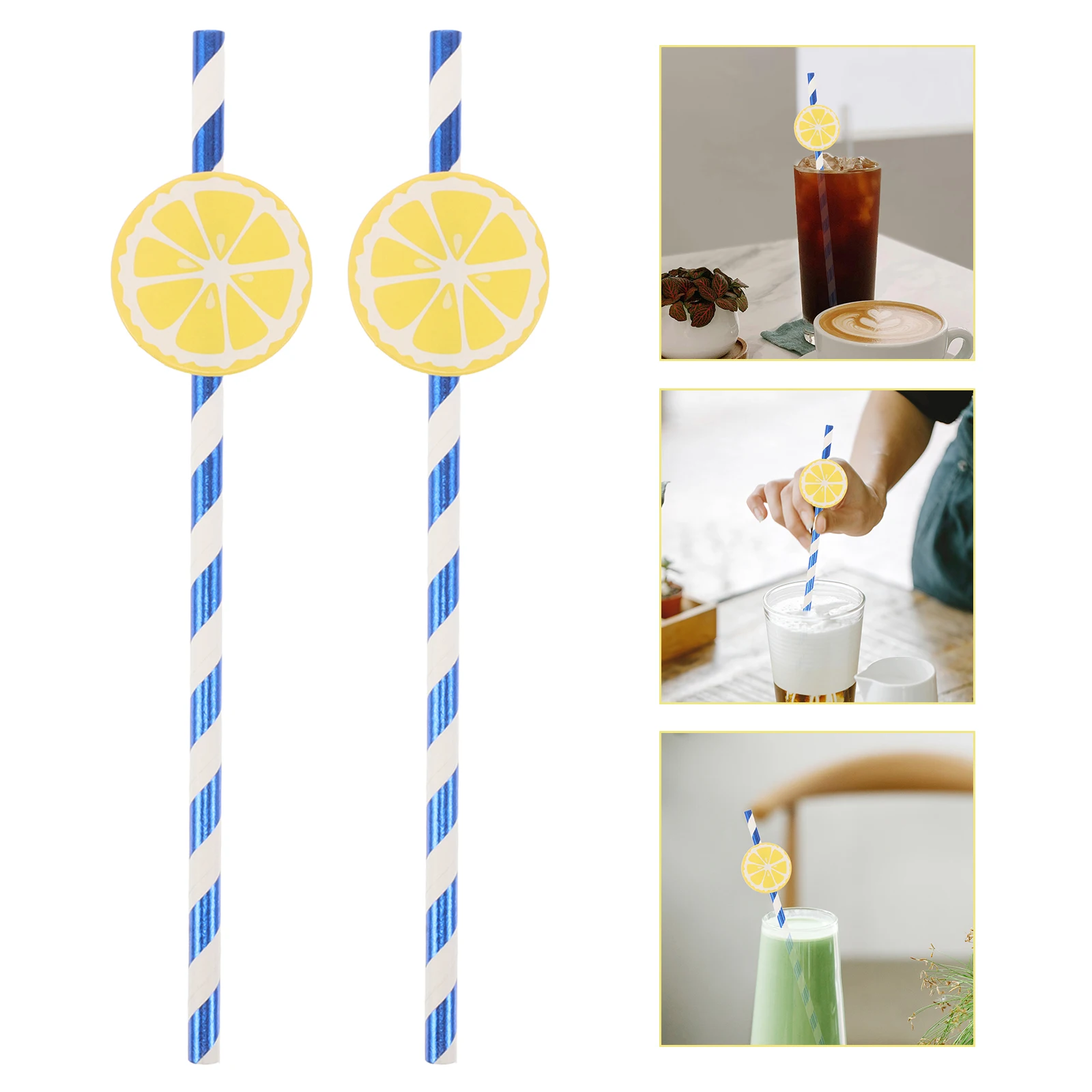 

50pcs Lemon Paper Cute Disposable Drinking Straws For Birthday Shower Summer Hawaiian Luau Tropical Party Decorations