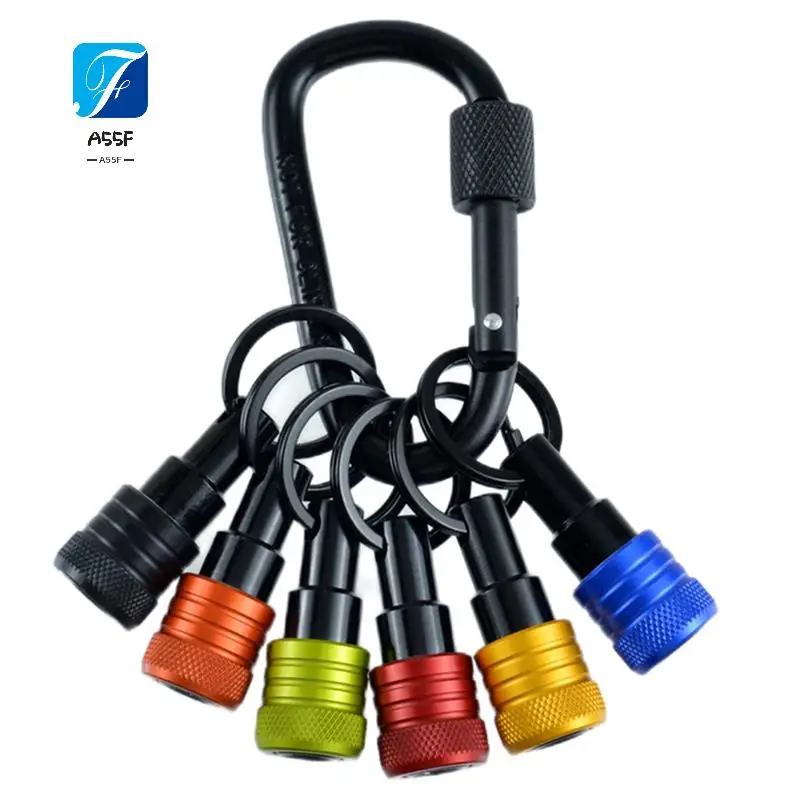 سلسلة مفاتيح حامل A55F-Bit 6 قطع -1/4 بوصة حامل لقمة عرقوب سداسية - لمفك الجوز ومفك البراغي ولقم الثقب، تتضمن حلقة تسلق المفاتيح #1