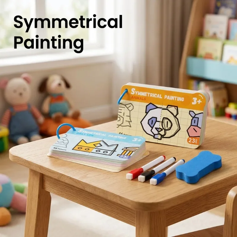 Kids Reusable Tracing Book Pen Control Toy with Symmetric Drawing Cards Erasable Practice Paper for Concentration Training Fun