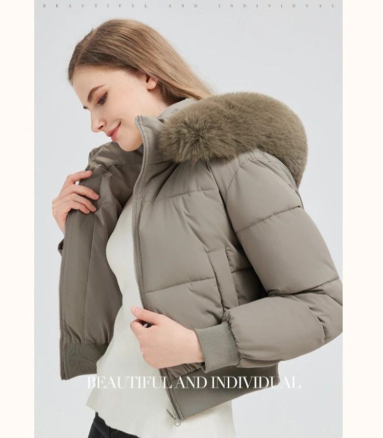 2026 Thicken Short Women's Winter Jacket Korean Style Down Cotton Coat Casual Warm Fur Hooded Cropped Parkas Chic Streetwear