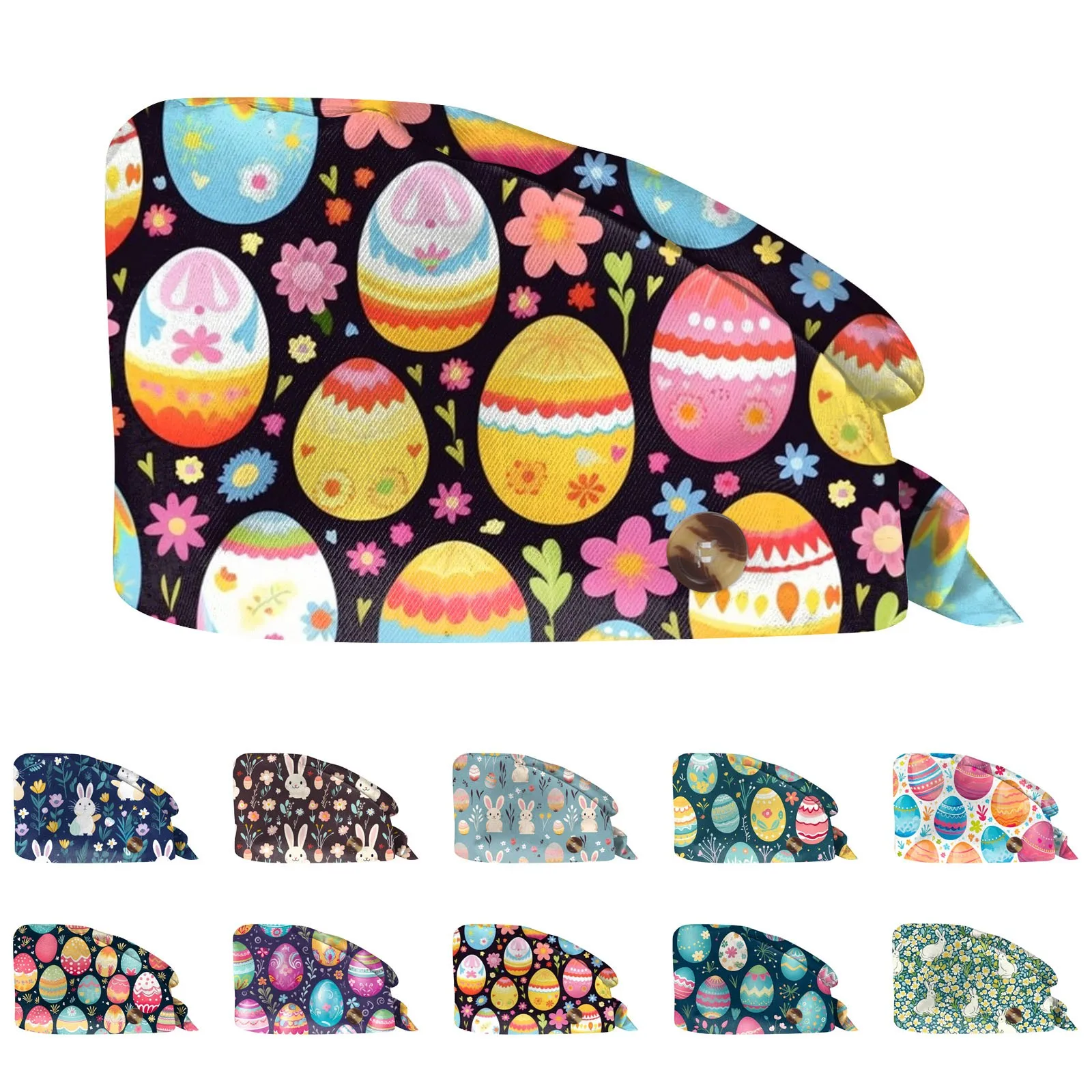 Berretto con stampa uovo di coniglietto pasquale Berretto unisex per dentista per denti Cappello da sala operatoria per uomo Donna Accessori per berretto da allattamento