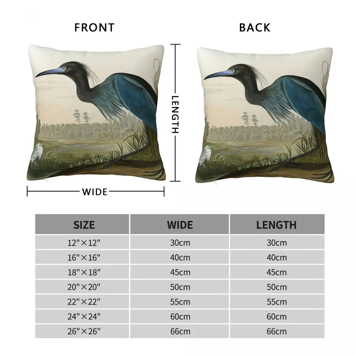 Little Blue Heron John James Audubon Pillowcase Polyester Linen Velvet Pattern Zip Decor Throw Pillow Case Home Cushion Cover