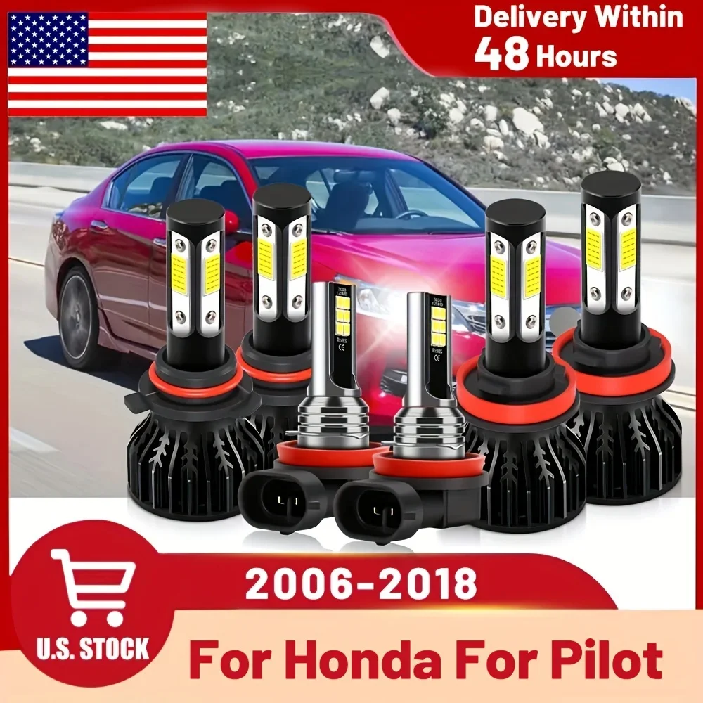 For Honda Pilot For (2006-2018), 9005 H11 LED Bulbs Combo +H11 Fog Lights 30000LM 6000K White - 600% Brighter LED Hi/LowBeam6PCS