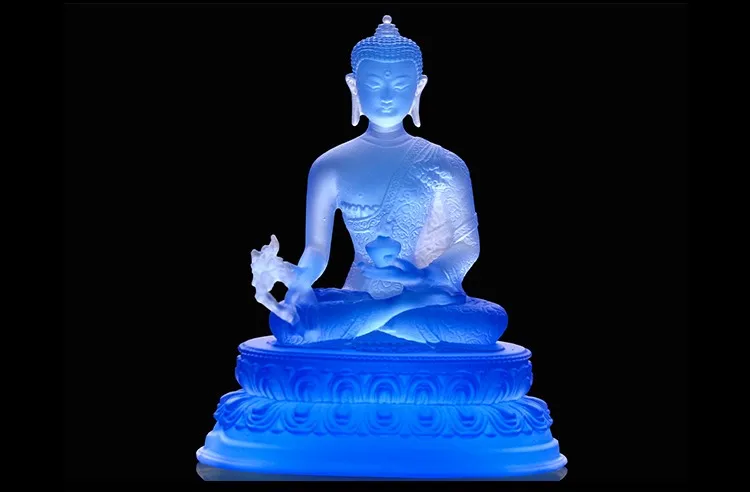 Ancient glass pharmacist Buddha ornaments home worship home Buddhist temple living room crafts temple supplies.