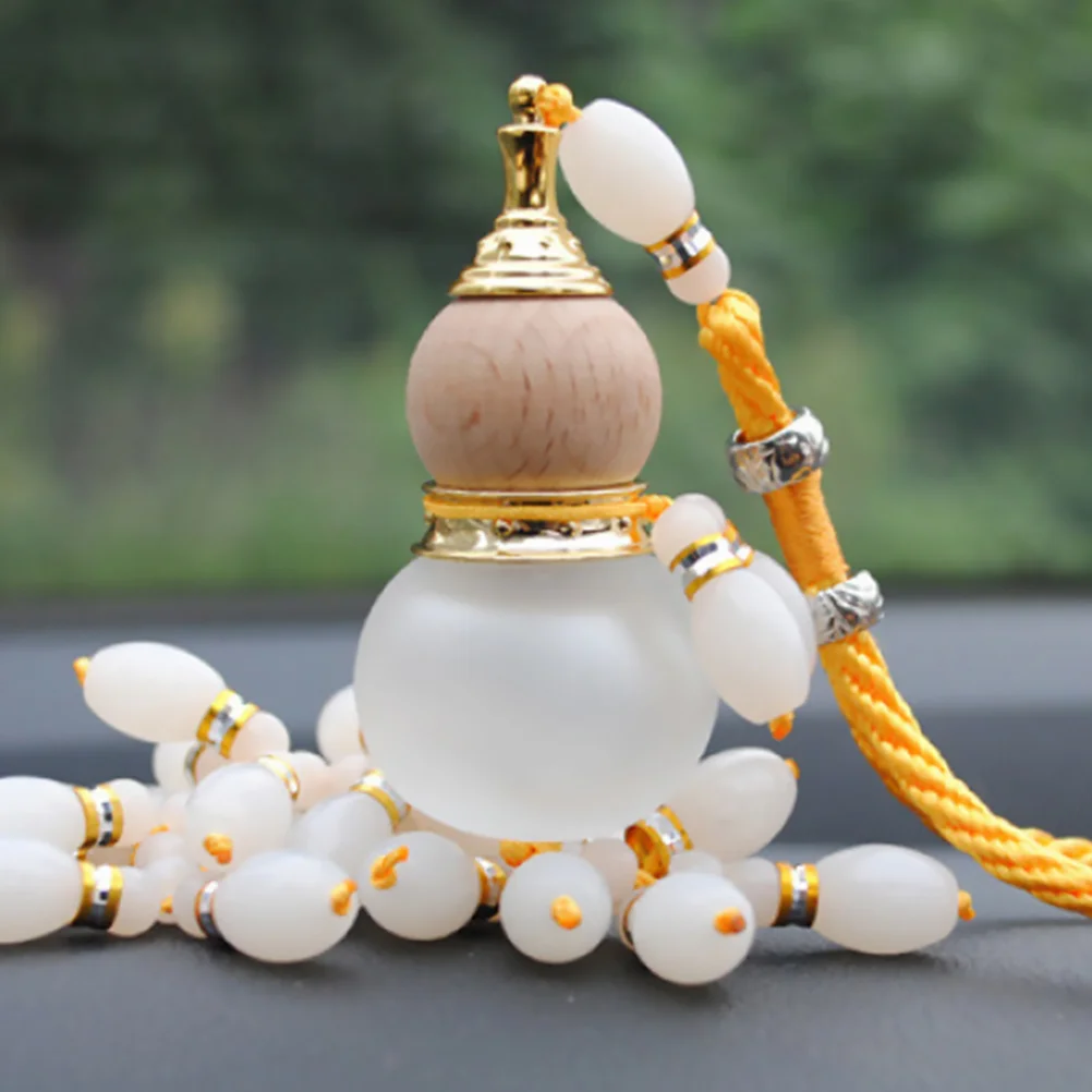 2 Pcs Automotive Air Fresheners Car Perfume Pendant Decor Gourd Beaded White Jade