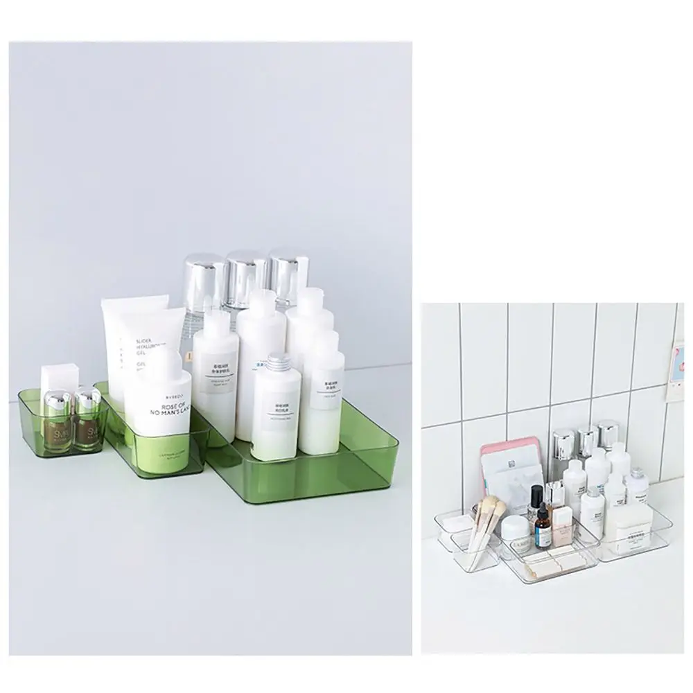 1 قطعة درج دائم الجدول مكتب التخزين المنظم S/M/L/XL مستطيلة ماكياج المنظم صندوق شفاف واضح حاوية مجوهرات