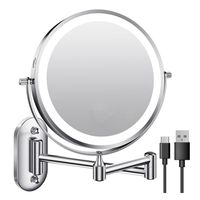 LED Bathroom Makeup Mirror 360° Rotating Double-sided Wall Mounted Makeup Mirror Adjustable Fold Telescopic Makeup Mirror